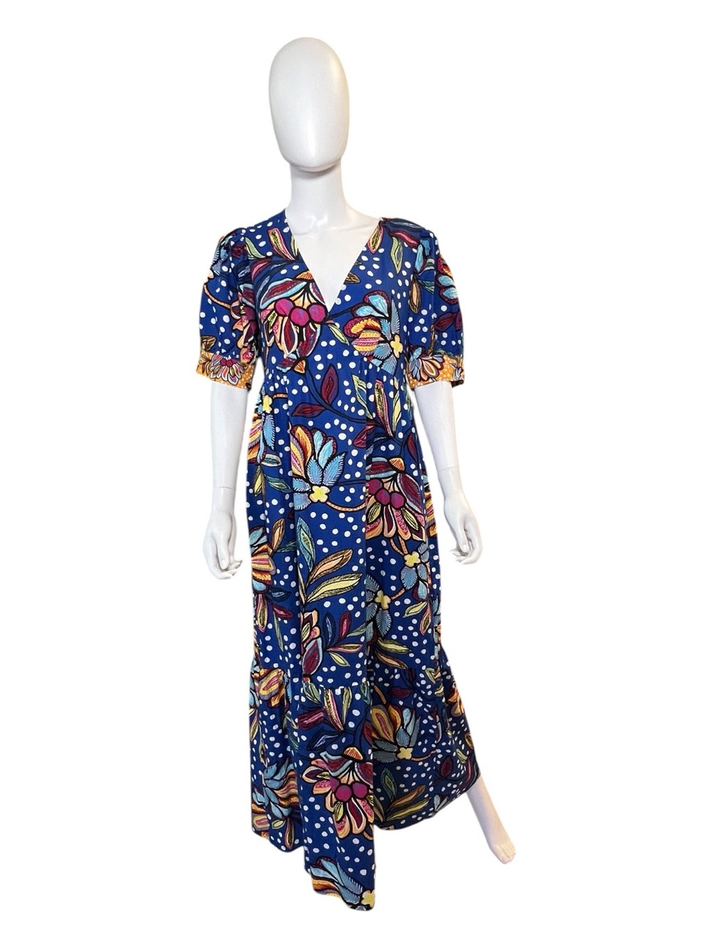 NWT Tabitha Brown blue floral & polka dot maxi dress with pockets! | size 10